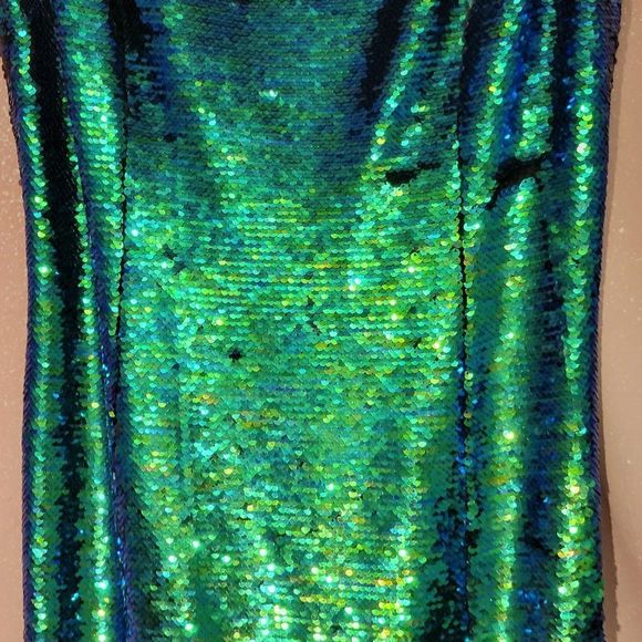 MILLY Green Iridescent Sequin Cocktail Dress - Picture 11 of 11